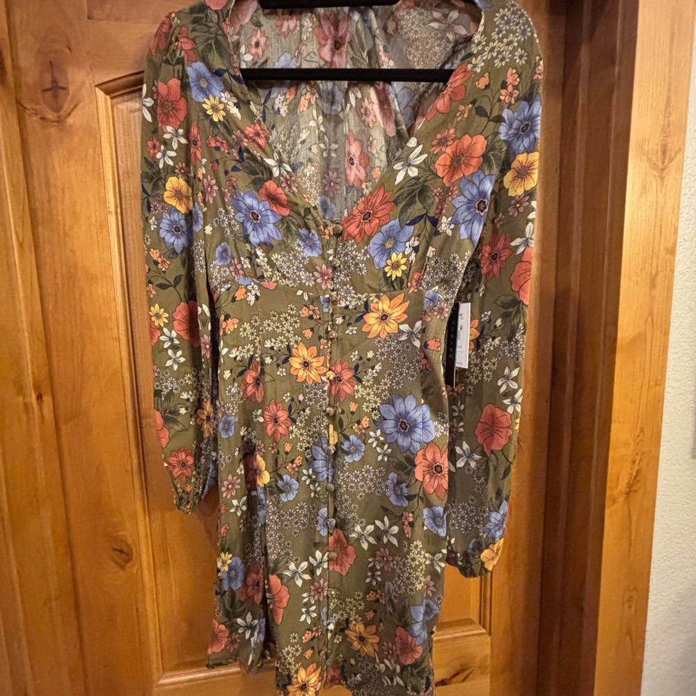O'Neill Olive Floral Long Sleeve Dress